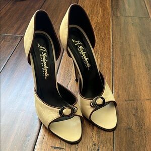 Women's Cream Brown Leather Italian Heels